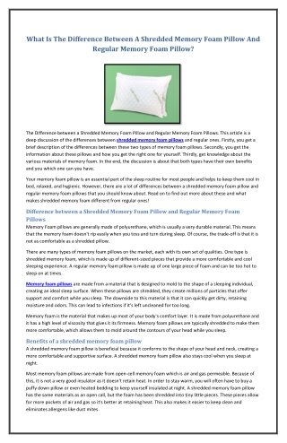 What Is The Difference Between A Shredded Memory Foam Pillow And Regular Memory Foam Pillow