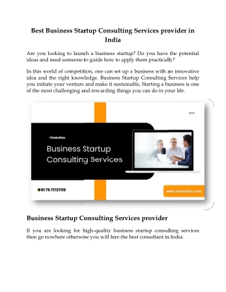 Best Business Startup Consulting Services provider in India