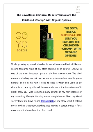 Goya Basics Bhiringraj Oil Lets You Explore The Childhood ‘Champi’ With Organic