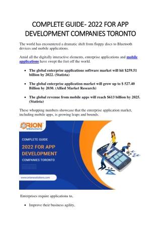COMPLETE GUIDE – 2022 FOR APP DEVELOPMENT COMPANIES TORONTO