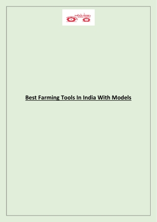 Best Farming Tools In India With Models