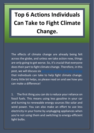 Top 6 Actions Individuals Can Take to Fight Climate Change.