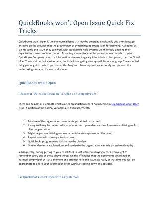 QuickBooks won’t Open Issue Quick Fix Tricks