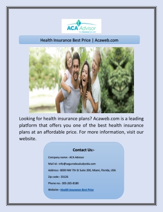 Health Insurance Best Price | Acaweb.com