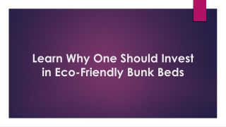 Learn Why One Should Invest in Eco-Friendly Bunk