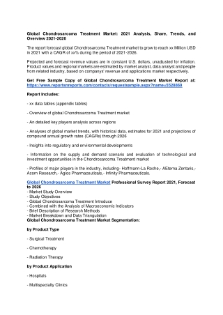 Global Chondrosarcoma Treatment Market Research Report 2021, Forecast to 2026