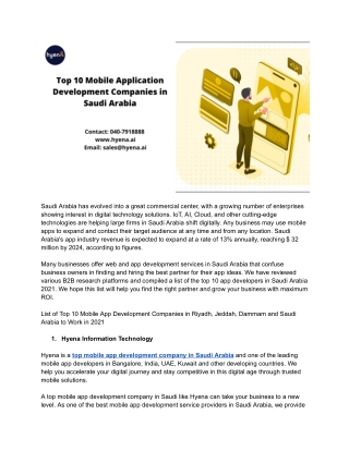 Top 10 mobile application development company in Saudi Arabia
