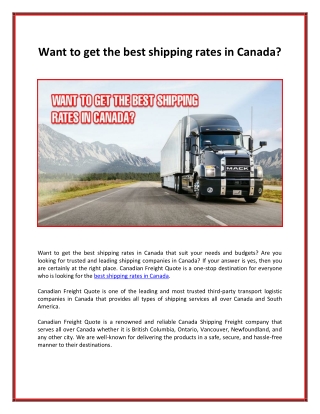 Want to get the best shipping rates in Canada
