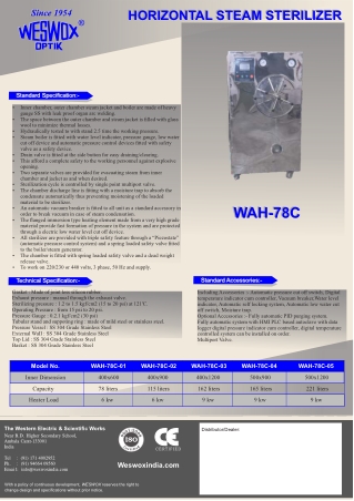 WAH-78C HORIZONTAL STEAM STERILIZER