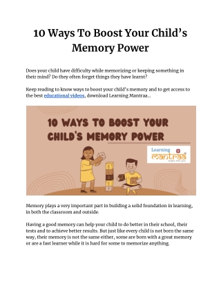 Ways To Boost Your Child’s Memory Power
