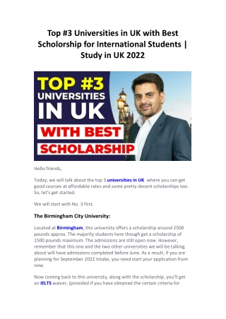 Top #3 Universities in UK with Best Scholorship for International Students  Study in UK 2022