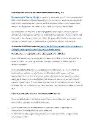 Dermatomyositis Treatment Market to See Phenomena Growth by 2027