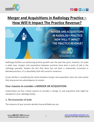 Merger and Acquisitions in Radiology Practice – How Will It Impact The Practice Revenue