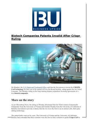 Biotech Companies Patents Invalid After Crispr Ruling