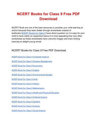 NCERT Books for Class 9 Free PDF Download