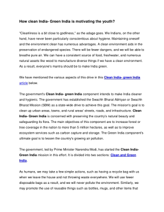 How clean India-Green India is motivating the youth