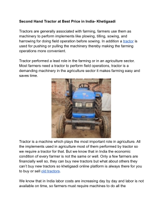 Second Hand Tractor at Best Price in India- Khetigaadi