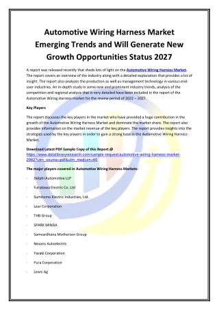 Global Automotive Wiring Harness Market Opportunities and Forecast 2020-2027