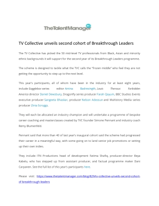 TV Collective unveils second cohort of Breakthrough Leaders