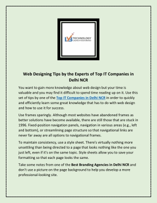 Web Designing Tips by the Experts of Top IT Companies in Delhi NCR