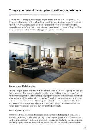 Things you must do when plan to sell your apartments