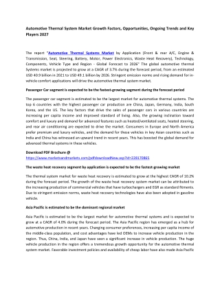 Automotive Thermal System Market Growth Factors, Opportunities, Ongoing Trends a