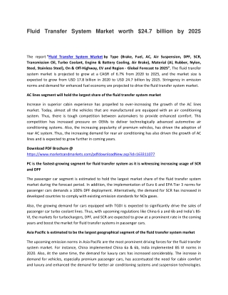 Fluid Transfer System Market worth $24.7 billion by 2025