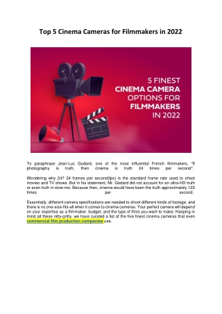 Top 5 Cinema Cameras for Filmmakers in 2022