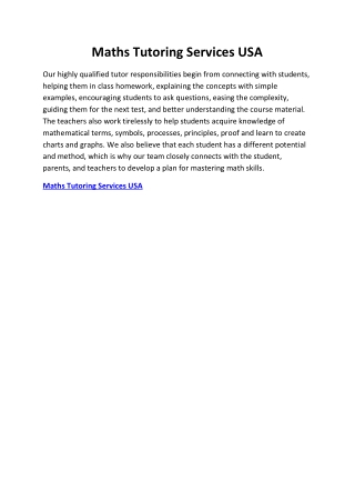 Maths Tutoring Services USA