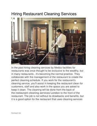 Hiring Restaurant Cleaning Services