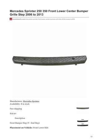 imsautoparts.com-Mercedes Sprinter 250 350 Front Lower Center Bumper Grille Step 2006 to 2013