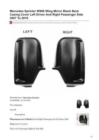 imsautoparts.com-Mercedes Sprinter W906 Wing Mirror Black Back Casing Cover Left Driver And Right Passenger Side 2007