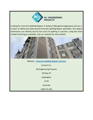 Concrete Spalling Repairs Services  Mjengineeringprojects.com