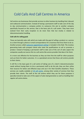Cold Calls And Call Centres in America