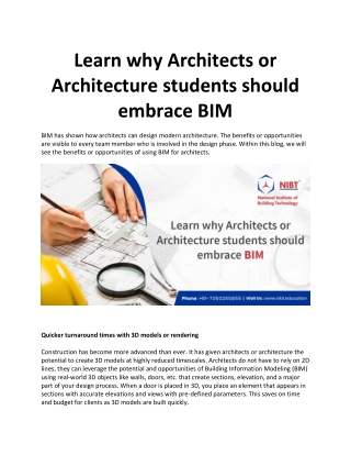 Learn why Architects or Architecture students should embrace BIM