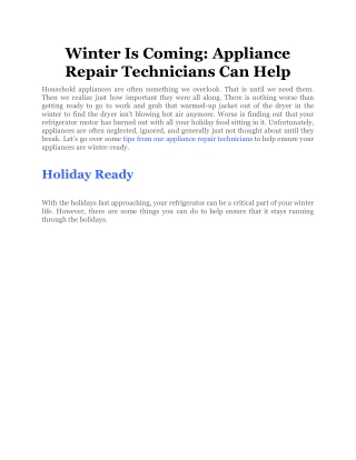 Winter Is Coming_ Appliance Repair Technicians Can Help