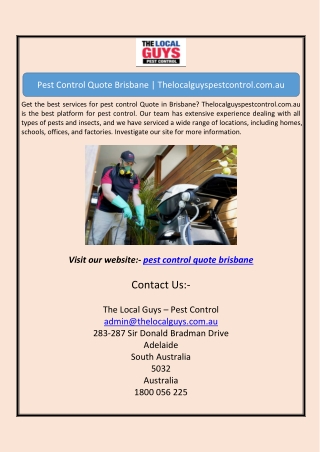 Pest Control Quote Brisbane | Thelocalguyspestcontrol.com.au