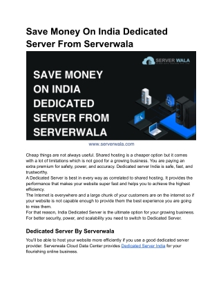 Save Money On India Dedicated Server From Serverwala