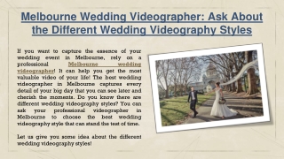 Melbourne Wedding Videographer Ask About the Different Wedding Videography Styles