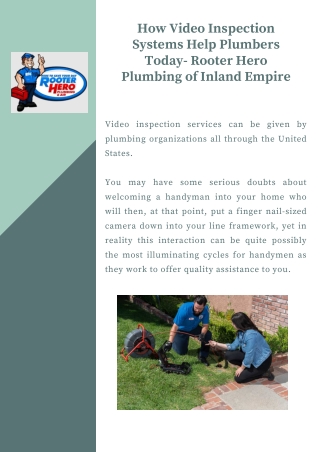 How Video Inspection Systems Help Plumbers Today- Rooter Hero Plumbing of Inland Empire