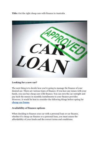 Get the right cheap cars with finance in Australia