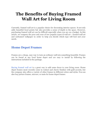 The Benefits of Buying Framed Wall Art for Living Room