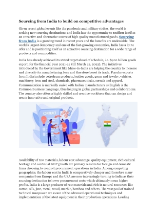 Sourcing from India to build on competitive advantages
