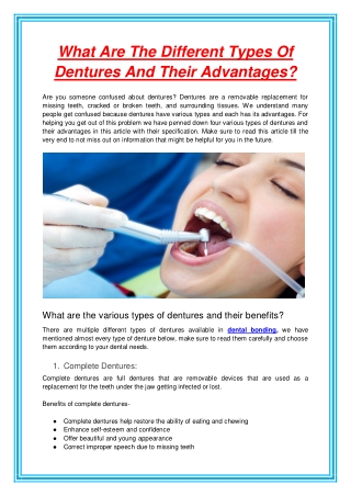 What Are The Different Types Of Dentures And Their Advantages