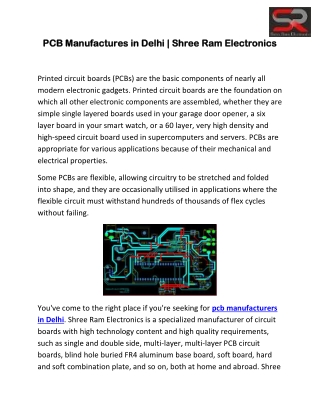 PCB Manufactures in Delhi | Shree Ram Electronics