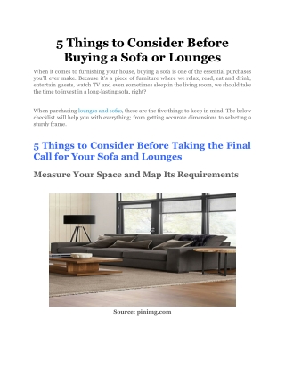 5 Things to Consider Before Buying a Sofa or Lounges