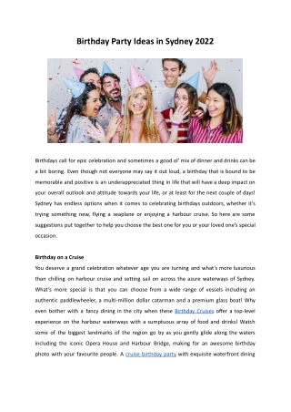 Birthday Party Ideas in Sydney 2022