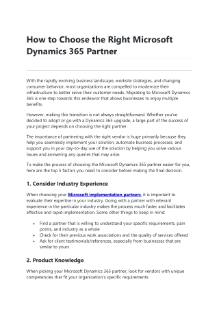 How to Choose the Right Microsoft Dynamics 365 Partner