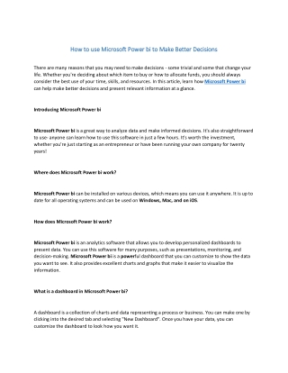 How to use Microsoft Power BI to Make Better Decisions