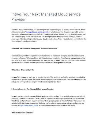 Intwo Your Next Managed Cloud service Provider